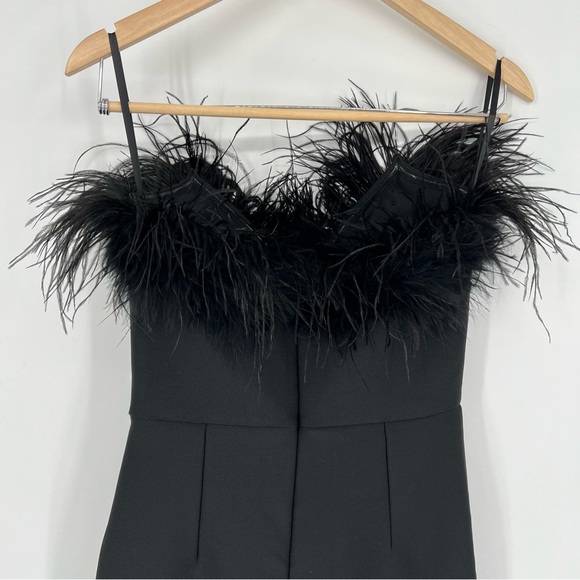 NWT Catchall Naomi Black Strapless Feather Trimmed Bandage Maxi Bodycon Dress - Picture 9 of 16